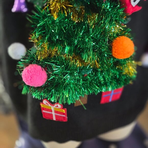 Fun sweater for office holiday competition. Ornaments have been hand sewn on - Picture 2 of 8
